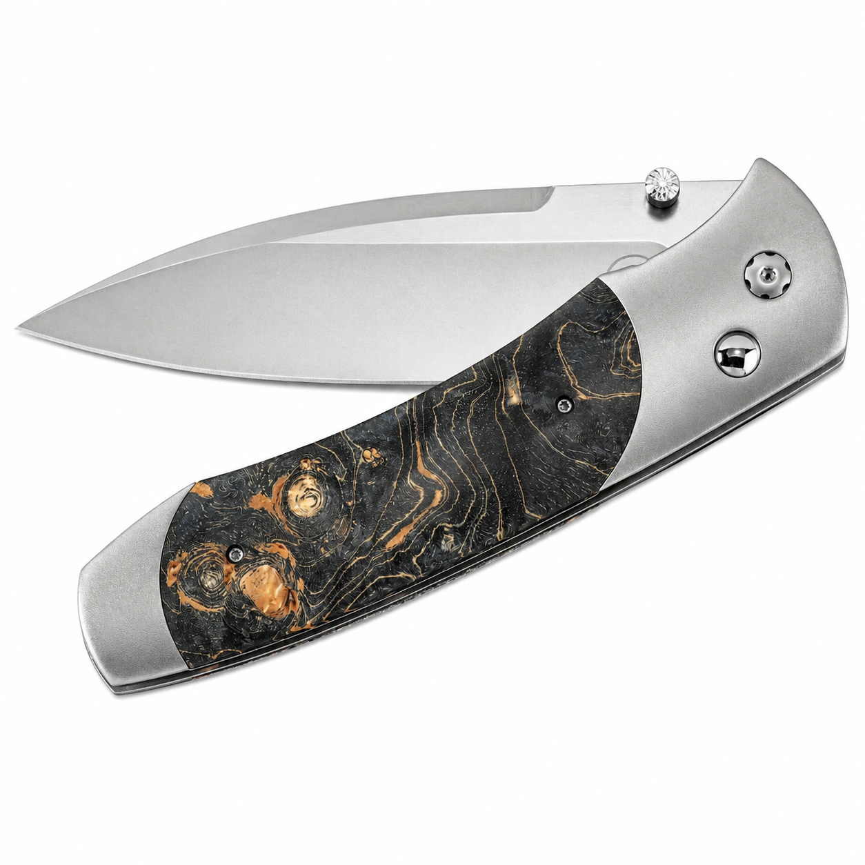 William Henry A300-9 - Gray Maple Burl Inlaid Titanium Frame w/ Stainless Steel Blade Folding Knife