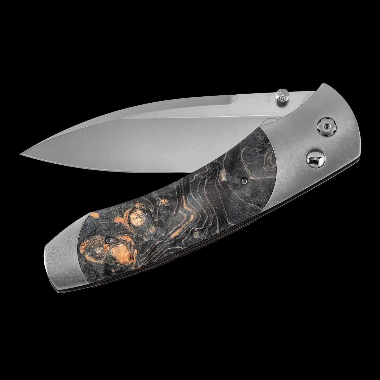 William Henry A300-9 - Gray Maple Burl Inlaid Titanium Frame w/ Stainless Steel Blade Folding Knife