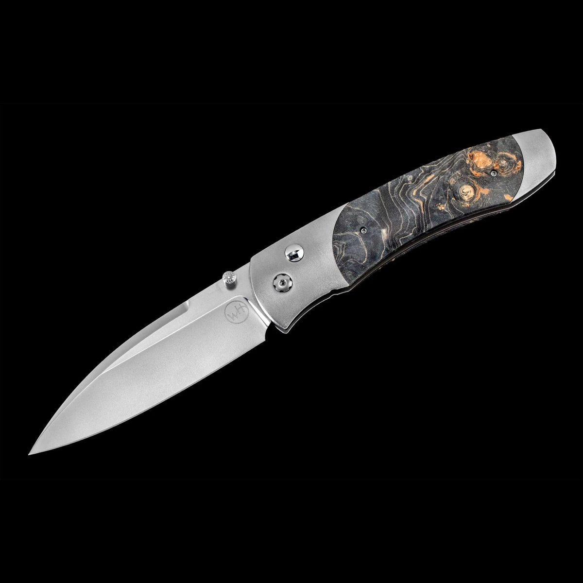 William Henry A300-9 - Gray Maple Burl Inlaid Titanium Frame w/ Stainless Steel Blade Folding Knife