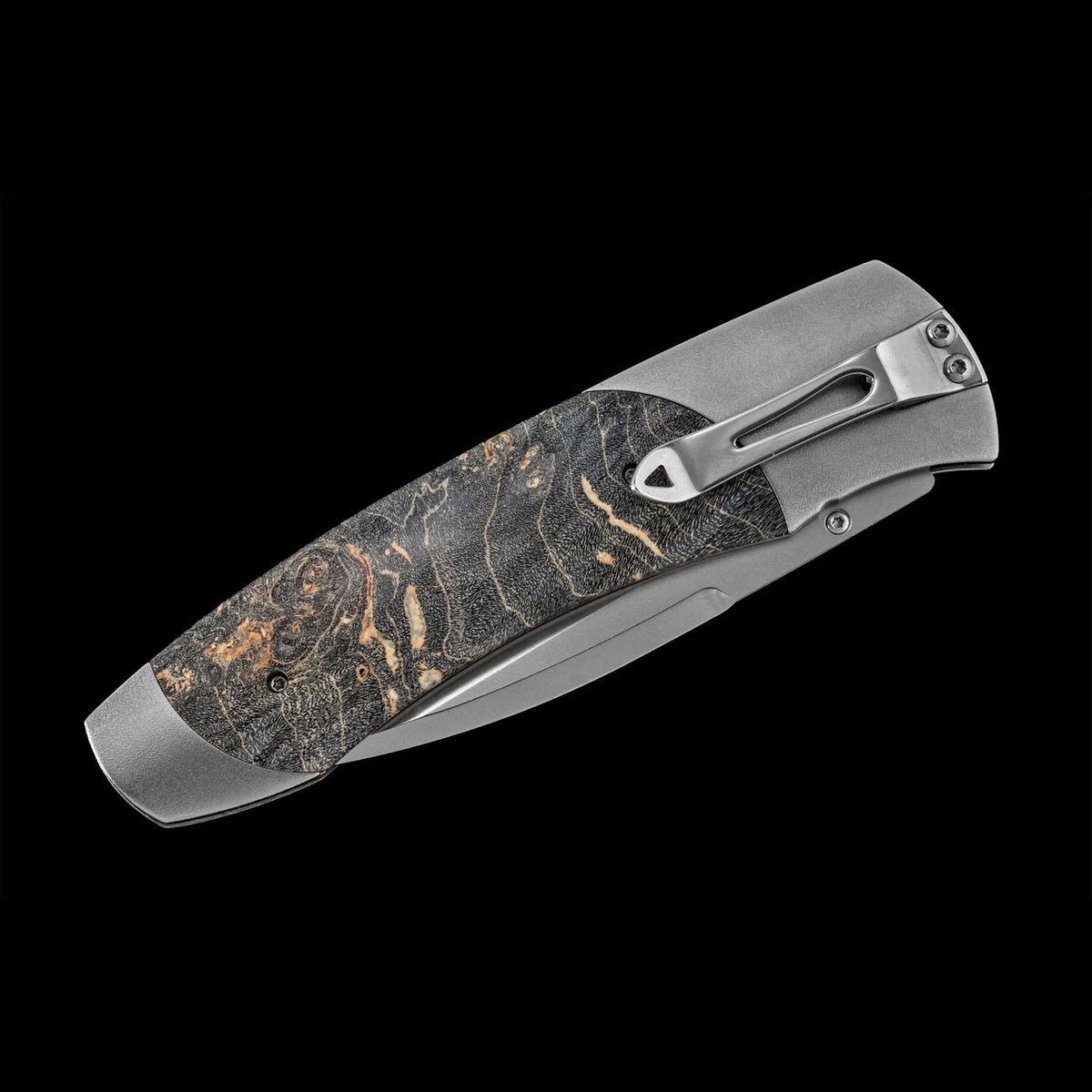 William Henry A300-9 - Gray Maple Burl Inlaid Titanium Frame w/ Stainless Steel Blade Folding Knife