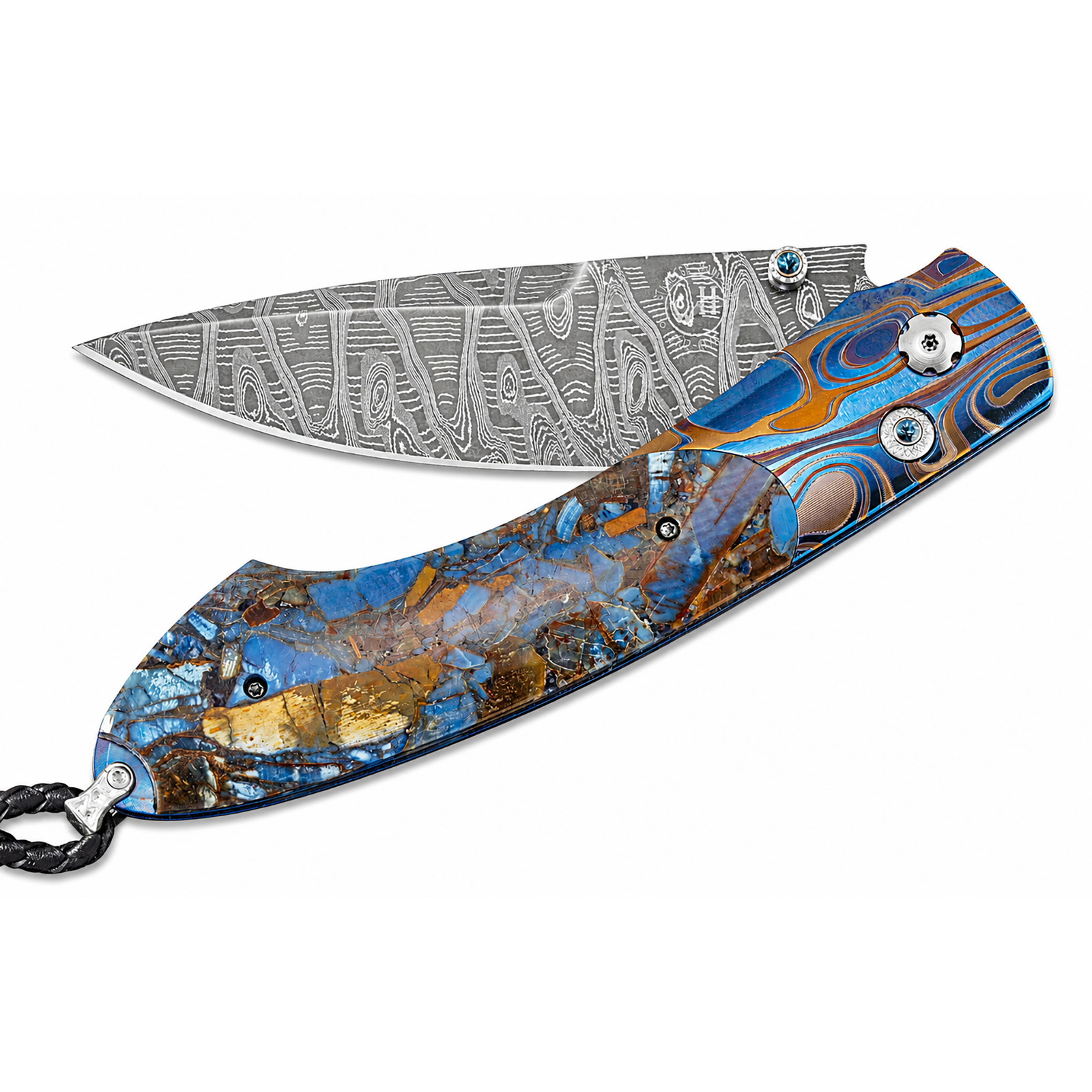 William Henry B12 Blue Mosaic - Woolly Mammoth Tusk Inlaid Titanium Frame w/ Hornets Nest Damascus Blade Folding Knife