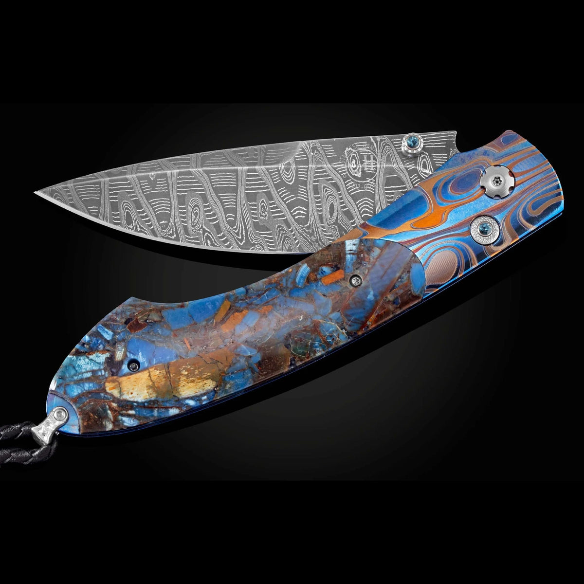 William Henry B12 Blue Mosaic - Woolly Mammoth Tusk Inlaid Titanium Frame w/ Hornets Nest Damascus Blade Folding Knife