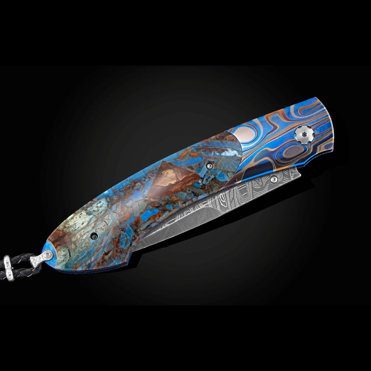 William Henry B12 Blue Mosaic - Woolly Mammoth Tusk Inlaid Titanium Frame w/ Hornets Nest Damascus Blade Folding Knife