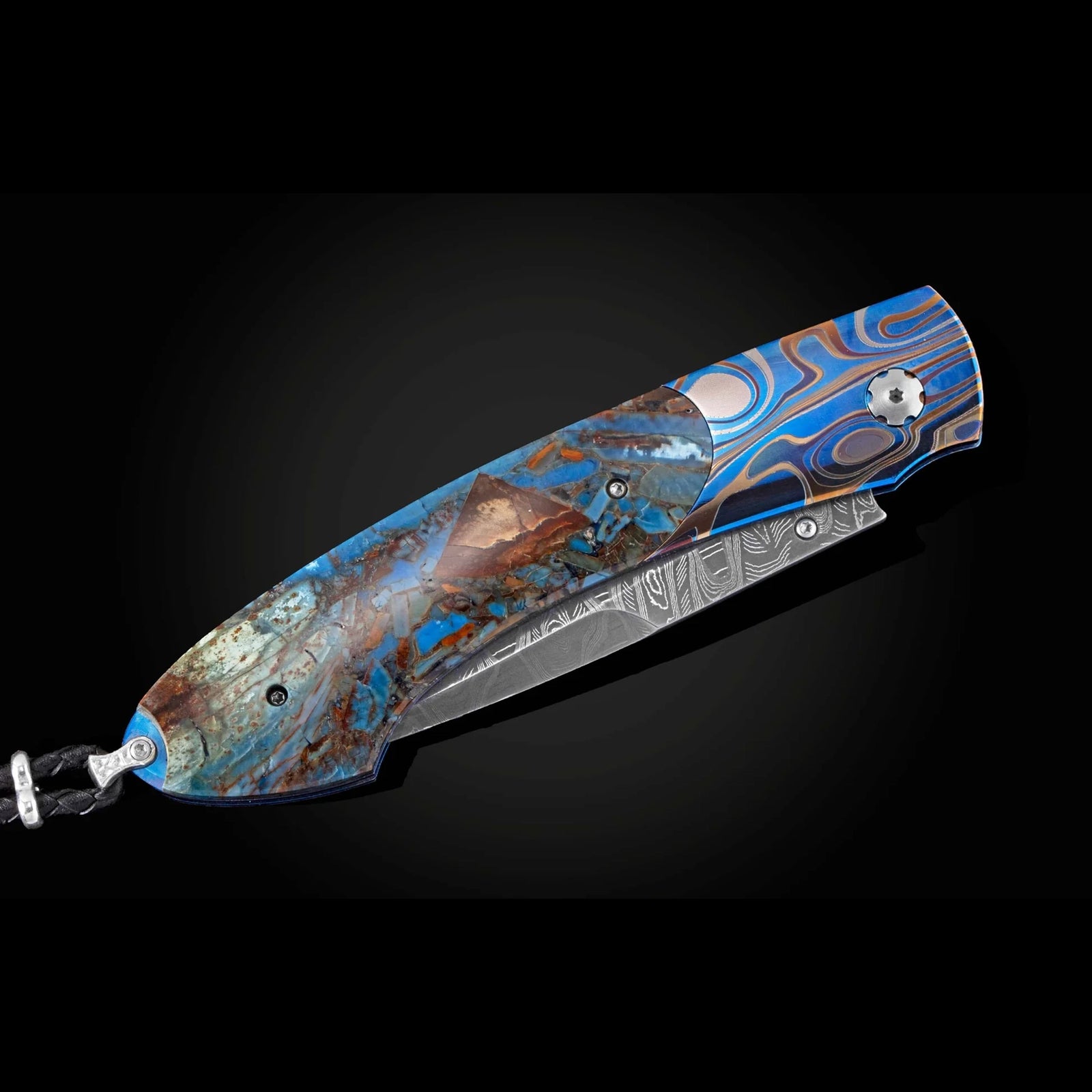 William Henry B12 Blue Mosaic - Woolly Mammoth Tusk Inlaid Titanium Frame w/ Hornets Nest Damascus Blade Folding Knife