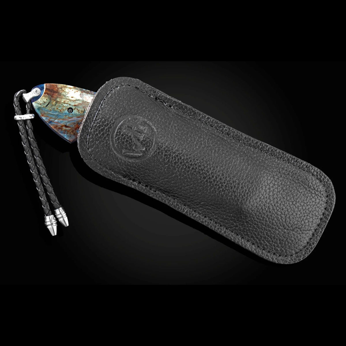 William Henry B12 Blue Mosaic - Woolly Mammoth Tusk Inlaid Titanium Frame w/ Hornets Nest Damascus Blade Folding Knife