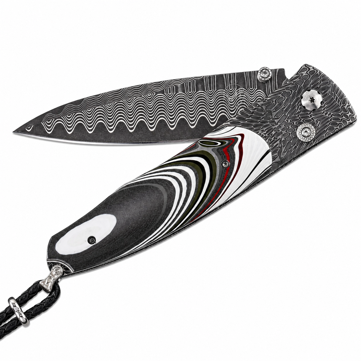 William Henry B30 Flathead - Detroit Agate Inlaid River Rock Damascus Frame w/ Wave Damascus Blade Folding Knife
