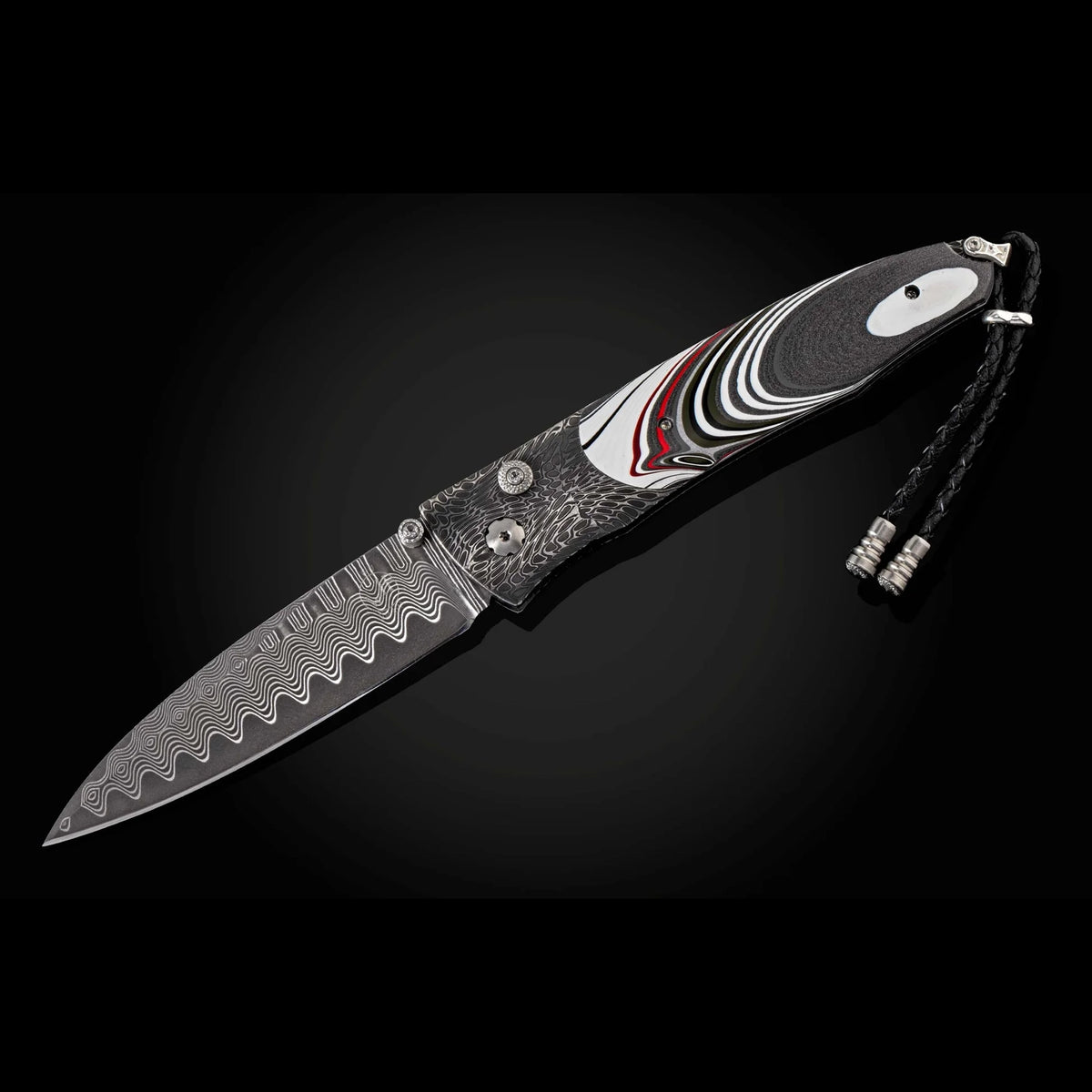 William Henry B30 Flathead - Detroit Agate Inlaid River Rock Damascus Frame w/ Wave Damascus Blade Folding Knife
