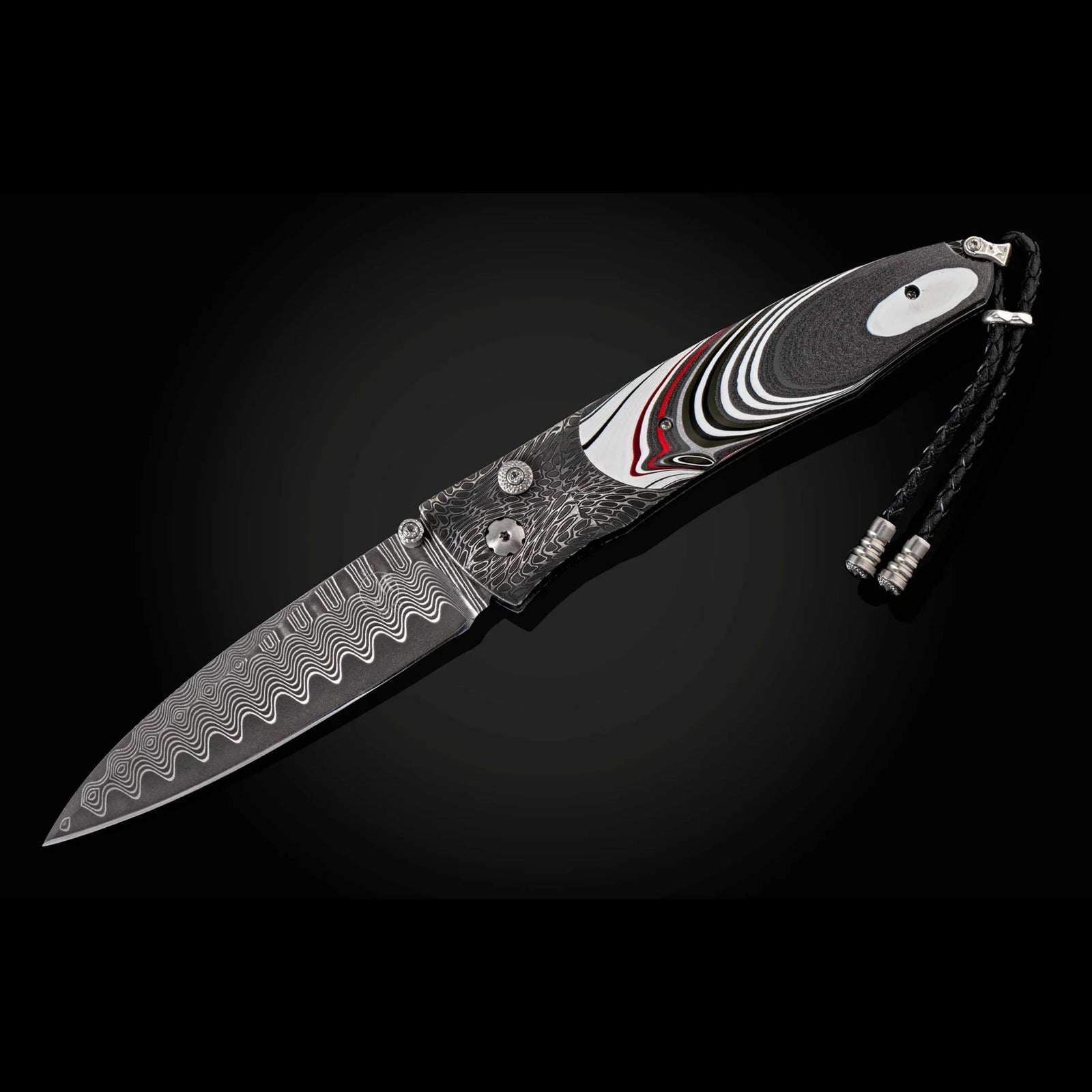 William Henry B30 Flathead - Detroit Agate Inlaid River Rock Damascus Frame w/ Wave Damascus Blade Folding Knife