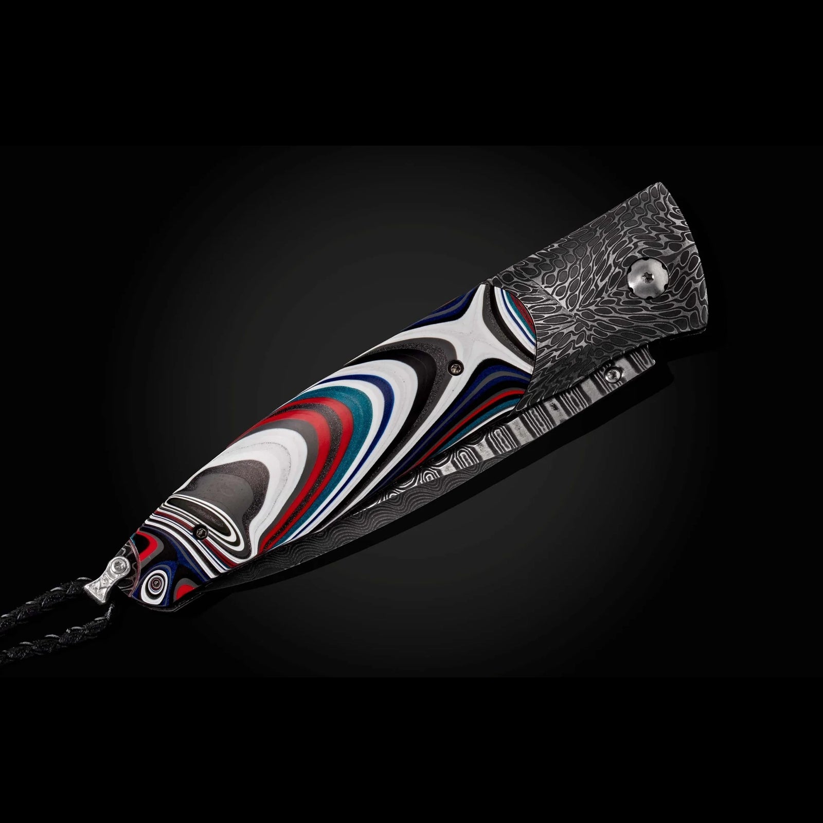 William Henry B30 Flathead - Detroit Agate Inlaid River Rock Damascus Frame w/ Wave Damascus Blade Folding Knife