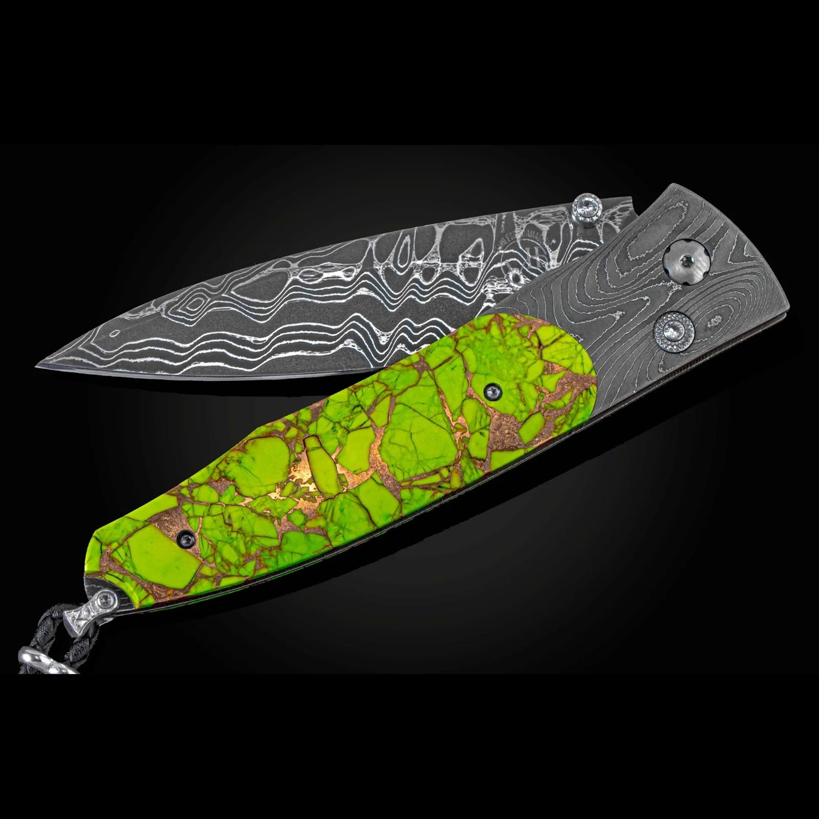 William Henry B30 Mojave Green - Mojave Green Turquoise & Copper Inlaid Twist Damascus Frame w/ Intrepid Damascus Blade Folding Knife