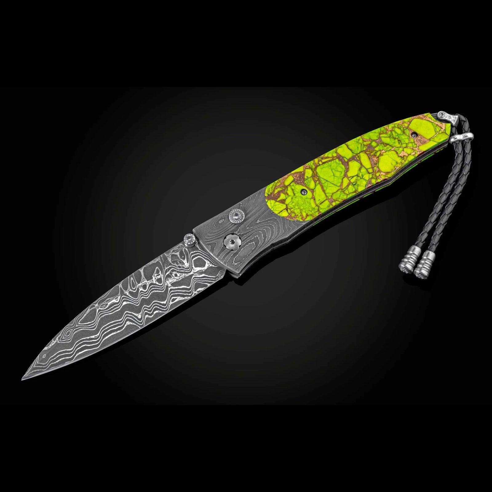 William Henry B30 Mojave Green - Mojave Green Turquoise & Copper Inlaid Twist Damascus Frame w/ Intrepid Damascus Blade Folding Knife