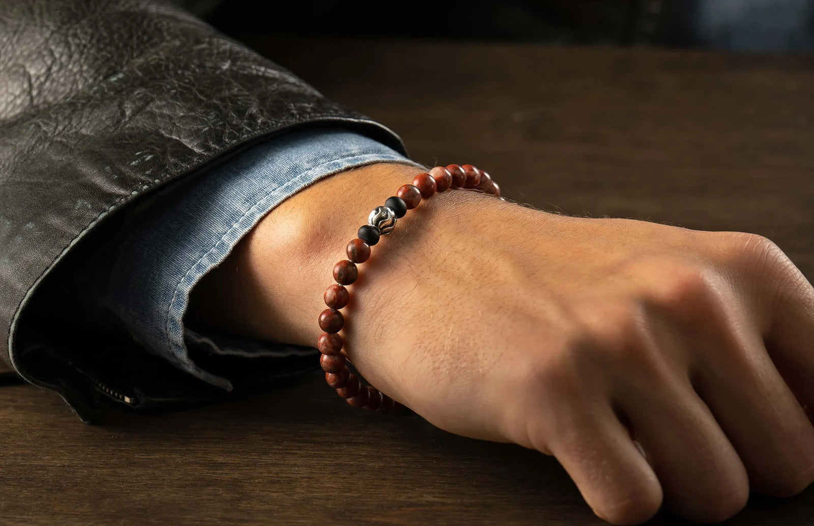 William Henry Brookings Red Sesame Jasper Beaded Bracelet