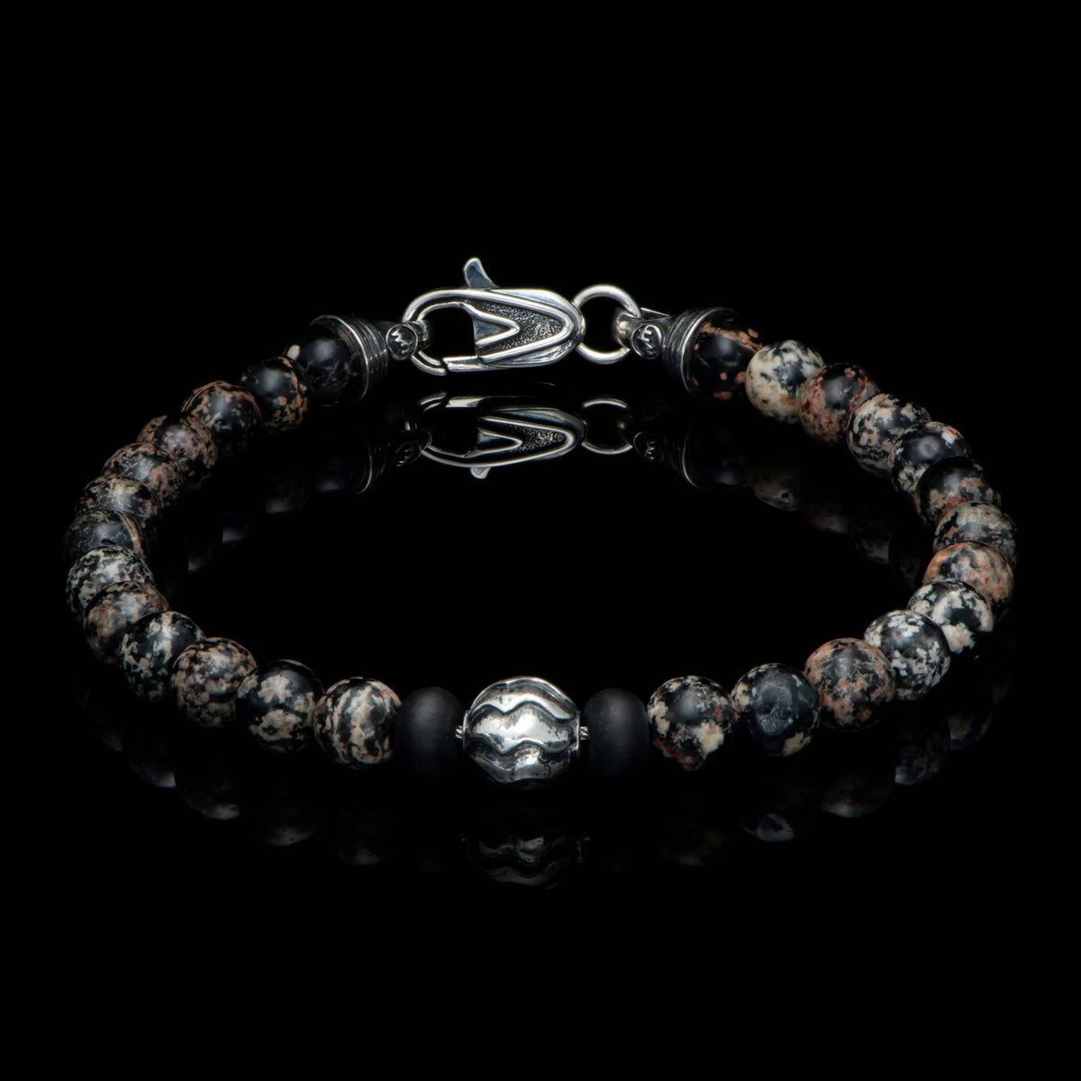 William Henry Brookings Red Snowflake Obsidian Beaded Bracelet