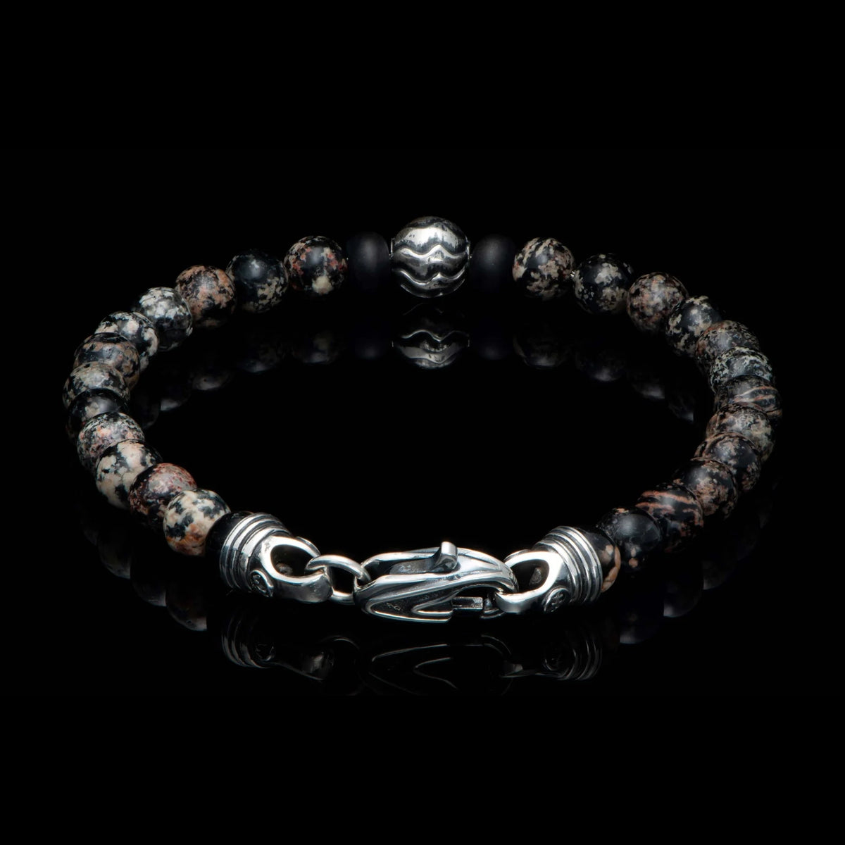 William Henry Brookings Red Snowflake Obsidian Beaded Bracelet