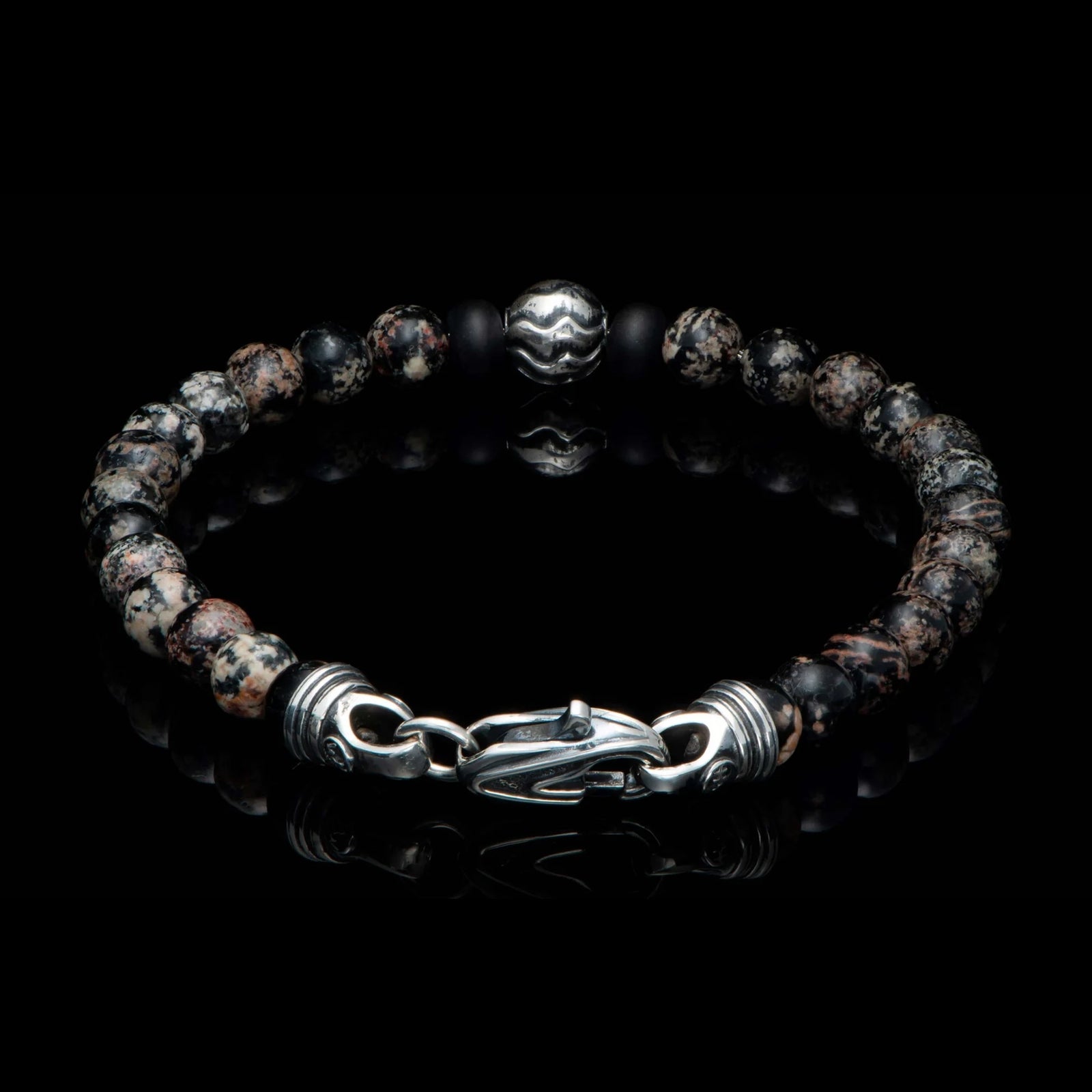 William Henry Brookings Red Snowflake Obsidian Beaded Bracelet