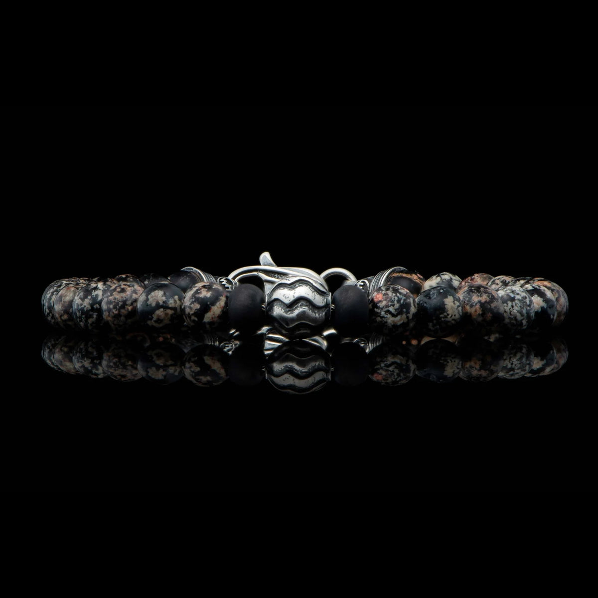 William Henry Brookings Red Snowflake Obsidian Beaded Bracelet