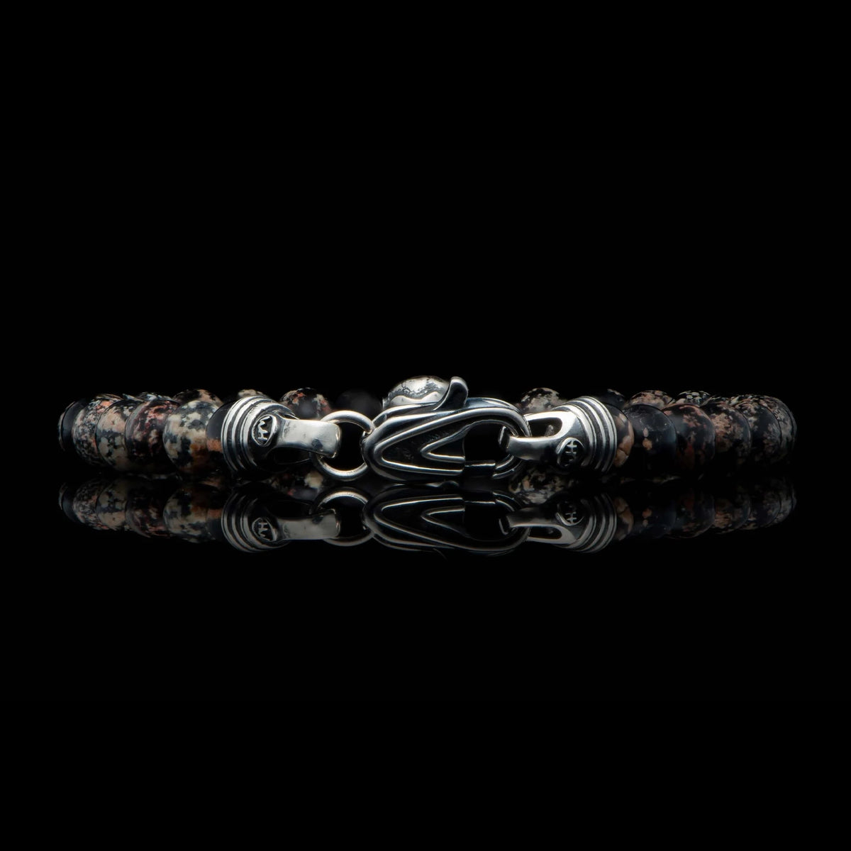 William Henry Brookings Red Snowflake Obsidian Beaded Bracelet