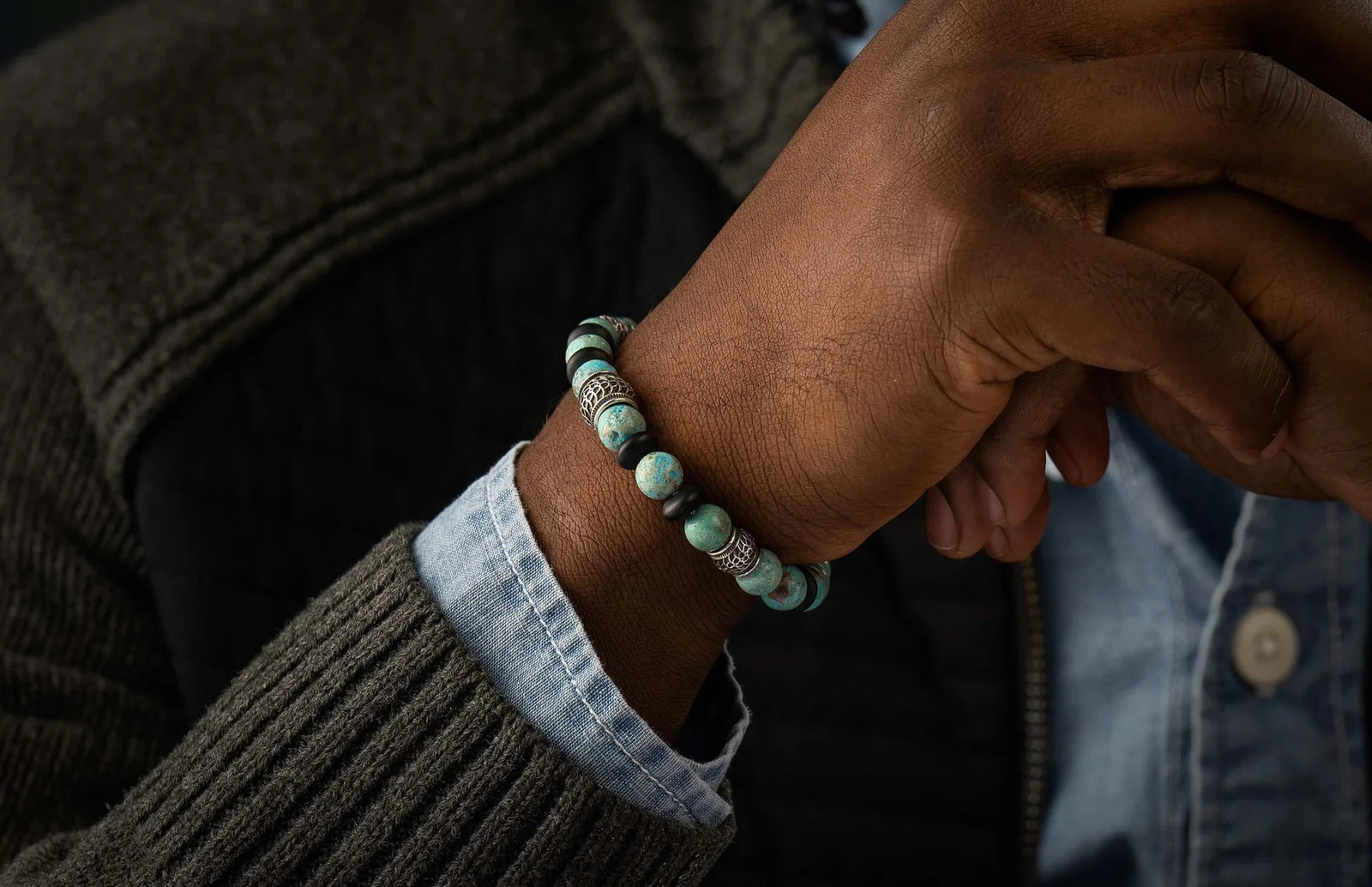 William Henry Newport Blue Agate Beaded Bracelet