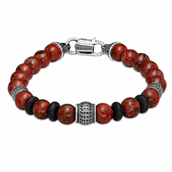 William Henry Newport Red Sesame Jasper & Onyx Beaded Bracelet