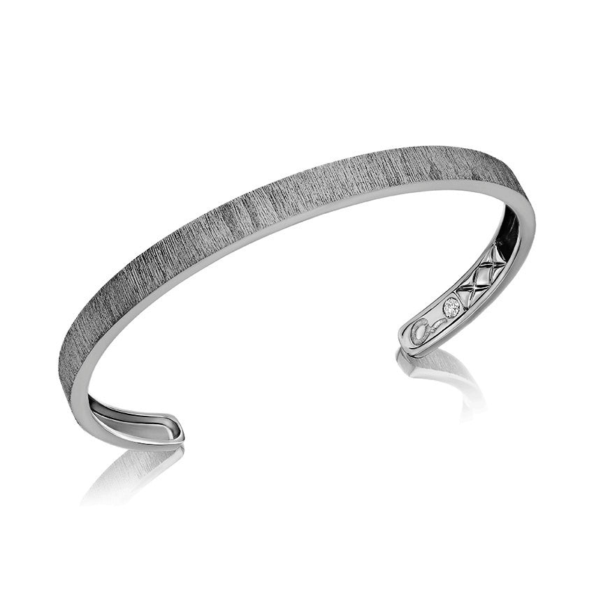 A. Jaffe 14K Ruthenium Gold 0.09ct. Diamond Brushed Finishing &amp; Quilt Detail Inside Men&#39;s Bangle Bracelet