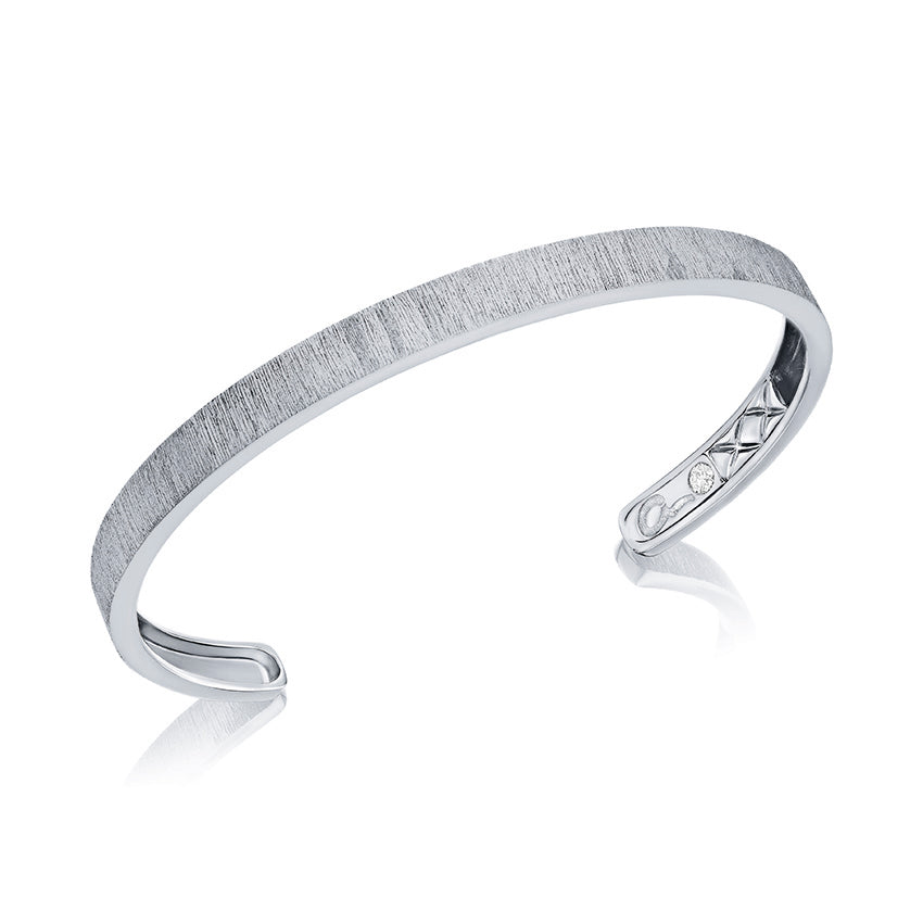 A. Jaffe 14K White Gold 0.09ct. Diamond Brushed Finishing &amp; Quilt Detail Inside Bangle Bracelet