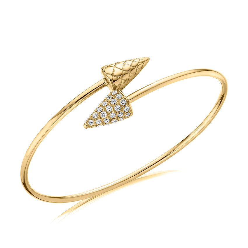 A. Jaffe 14K Yellow Gold 0.59cttw. Diamond Arrow &amp; Quilted Arrow Flexible Cuff Bangle Bracelet