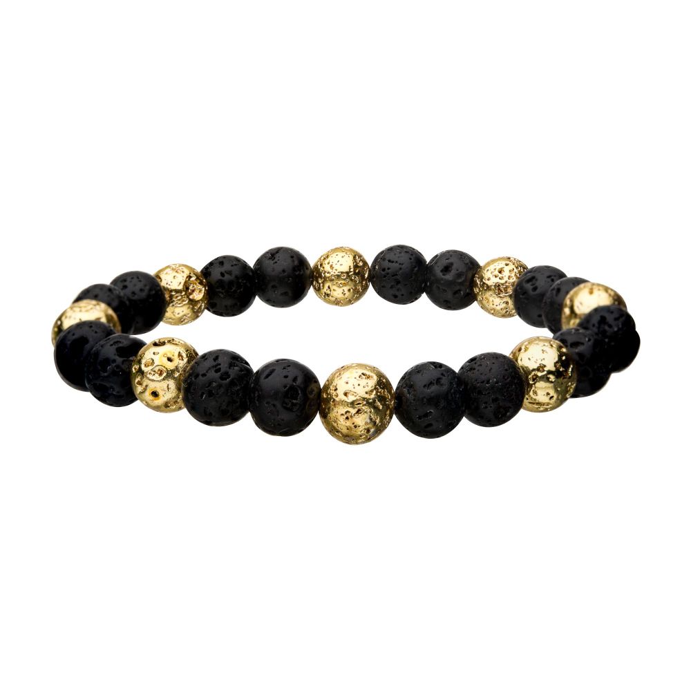 8mm 18K Gold Plated &amp; Lava Rock Bead 8&quot; Bracelet BR128LAVAGK