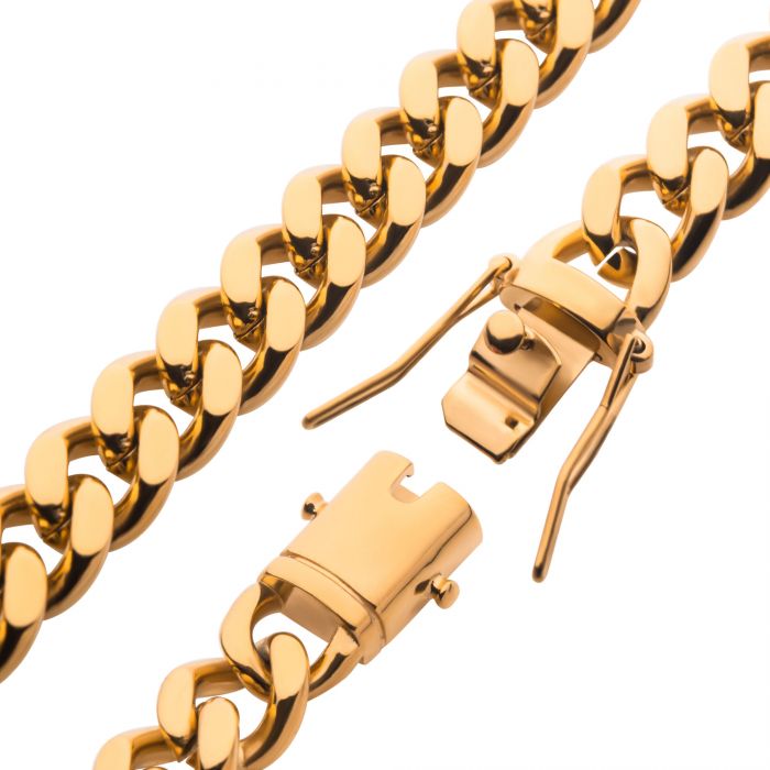 8mm 18K Gold Plated Stainless Steel Miami Cuban Chain 8.0" Bracelet BR15011GP-0880