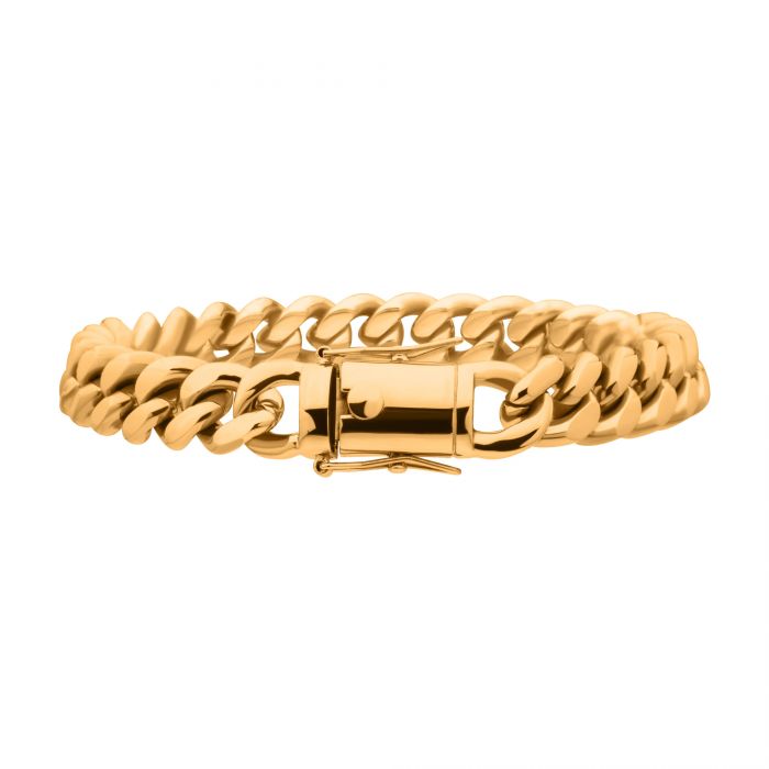Men's 8.5” Gold Plated Stainless Steel Cuban Curb Bracelet – 12mm Width, Buckle Clasp