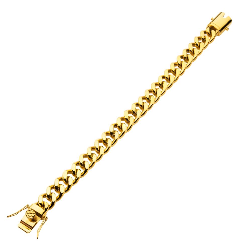 12mm 18K Gold Plated Stainless Steel Miami Cuban Chain 8.0" Bracelet BR15011GP-1280