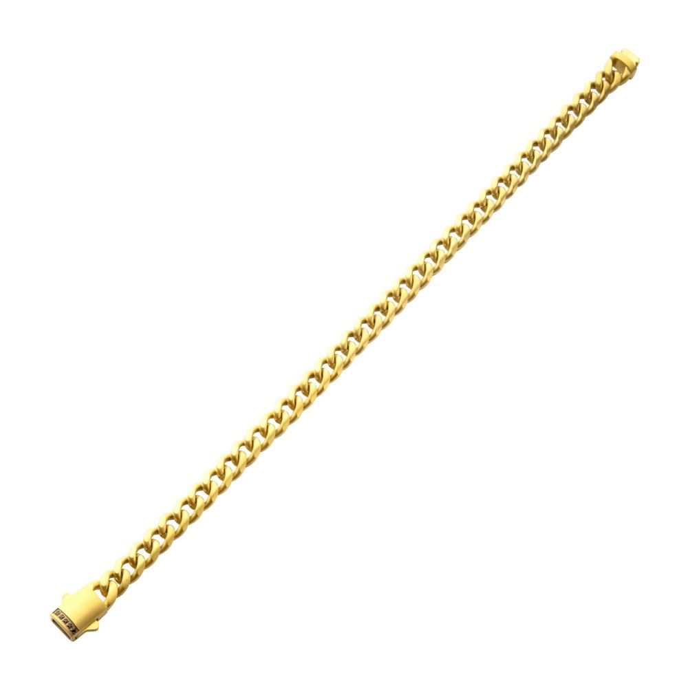 6mm 18K Gold Plated Stainless Steel Miami Cuban Matte Finish 8" Chain Bracelet with Genuine Black Sapphire 18K Gold Plated Box Clasp BR659GP-680
