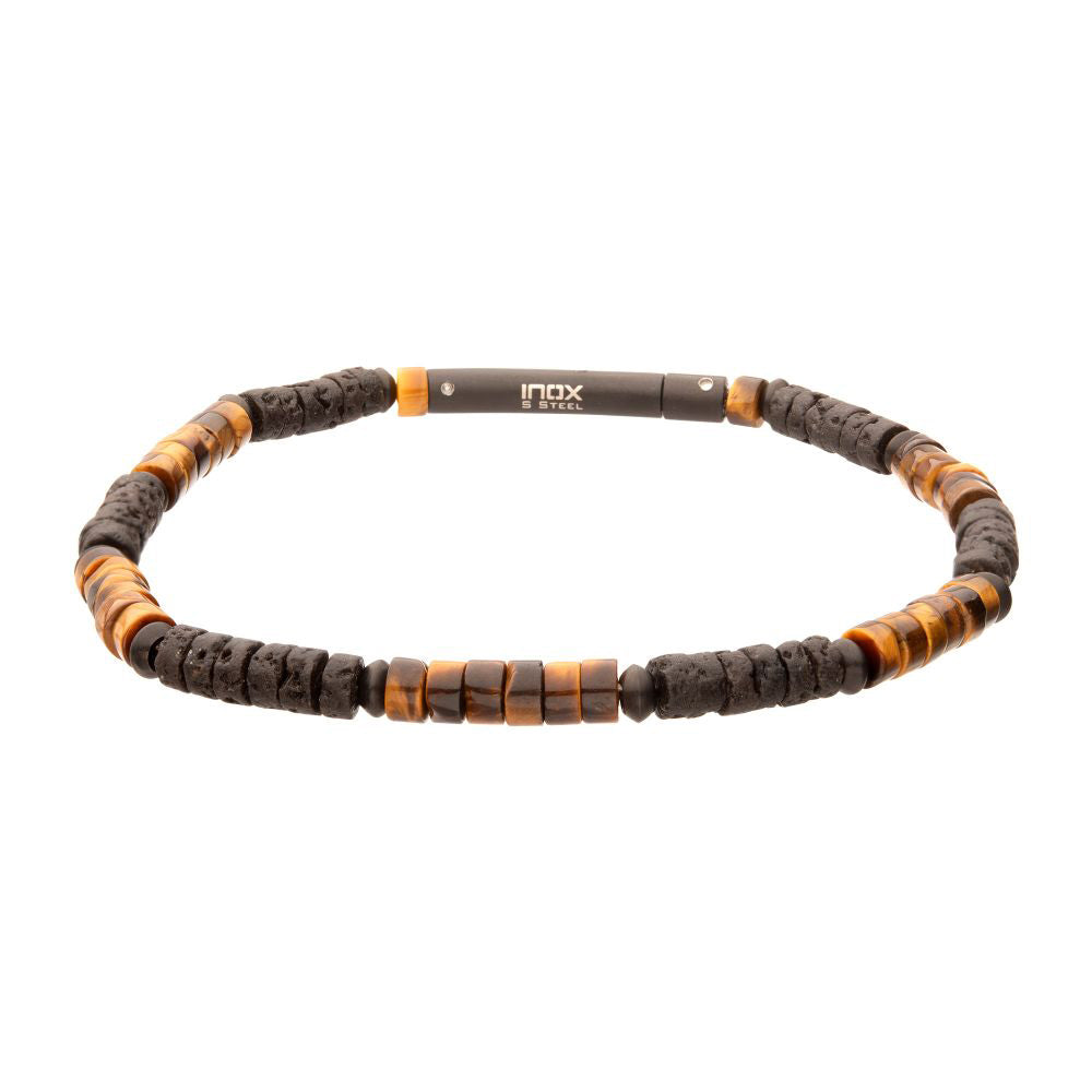 Magma Tiger-eye & Lava Rock Heishi Bead 8.25" Bracelet BRHSHI03K-880