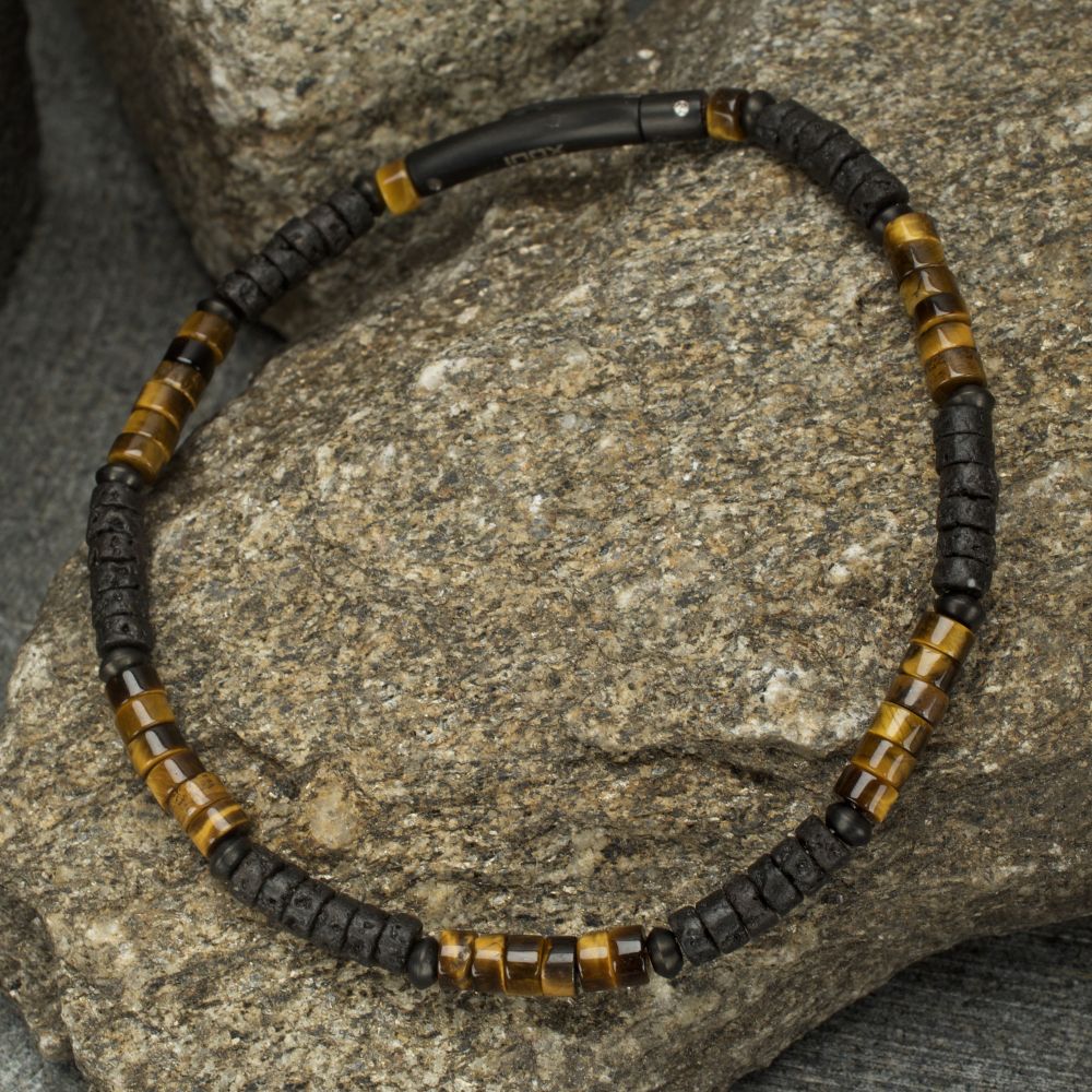 Magma Tiger-eye & Lava Rock Heishi Bead 8.25" Bracelet BRHSHI03K-880