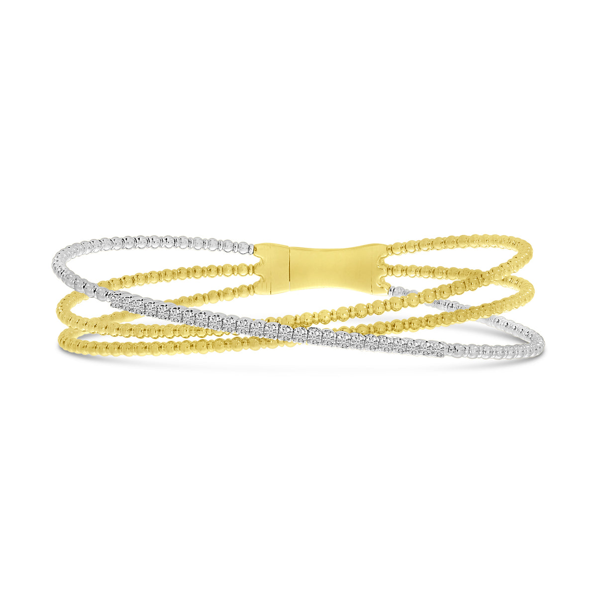 14K Yellow &amp; White Gold 0.47cttw. Diamond Triple Strand Flexible Bracelet