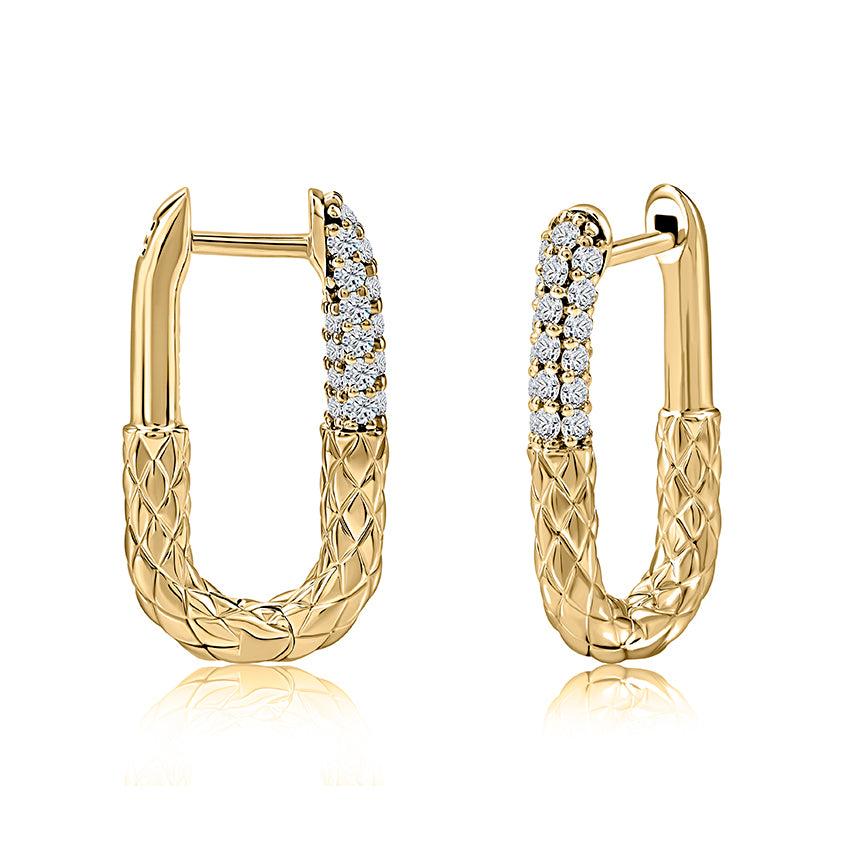 A. Jaffe 14K Yellow Gold 0.44cttw. Half Diamond Half Quilted Small Hoop Earrings