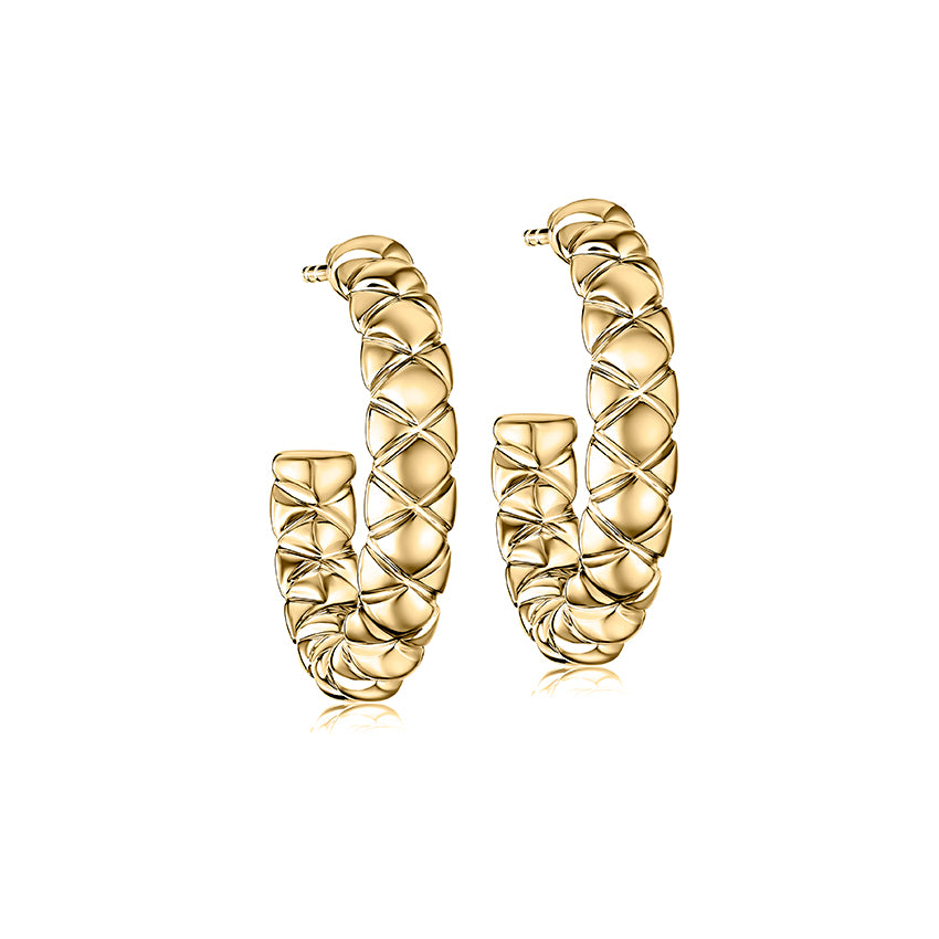 A. Jaffe 14K Yellow Gold Plain Quilted Medium Hoop Earrings