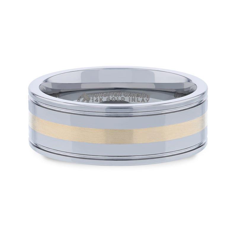 Thorsten Lazio Tungsten Grooved Edge Wedding Band w/ 14K Yellow Gold Inlay (8mm) W1428-GIGE