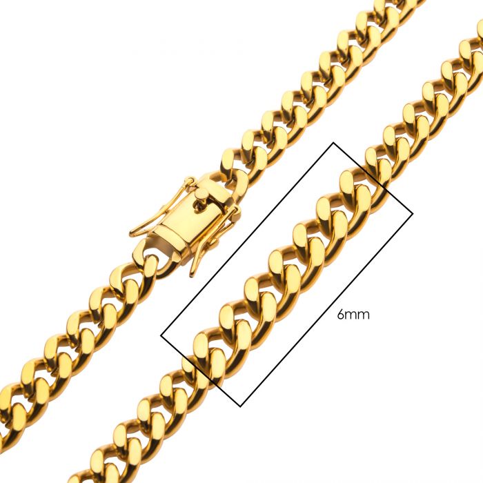6mm 18K Gold Plated Stainless Steel Miami Cuban Chain 20&quot; NK15006GP-20
