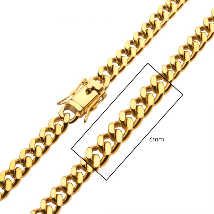 6mm 18K Gold Plated Stainless Steel Miami Cuban Chain 24" NK15006GP-24