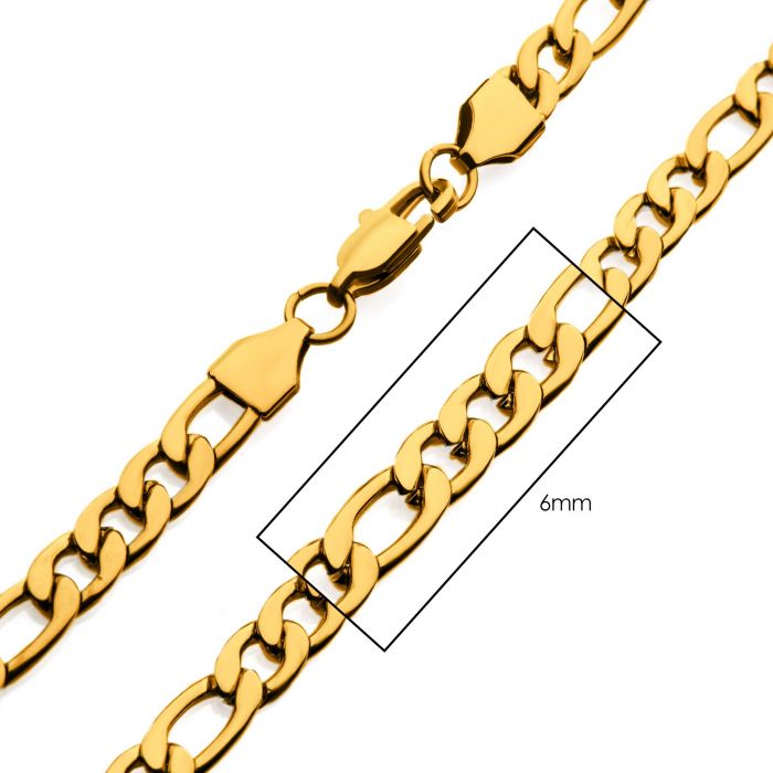 6mm 18K Gold Plated Stainless Steel Figaro Chain 22&quot; NSTC0206G-22