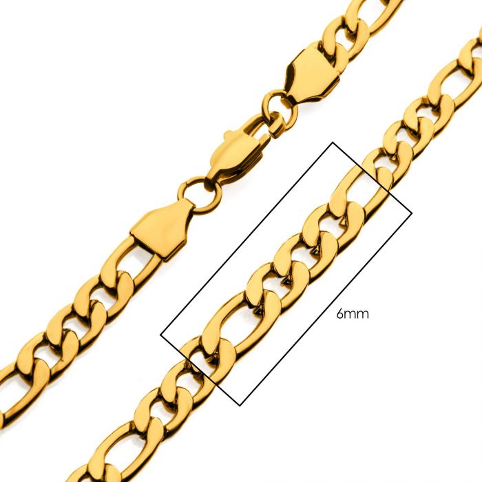 6mm 18K Gold Plated Stainless Steel Figaro Chain 22" NSTC0206G-22