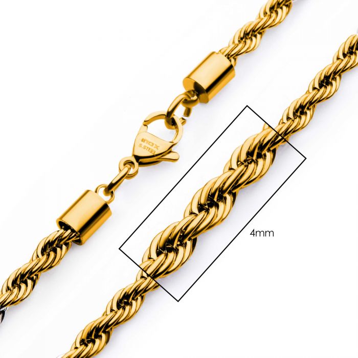 4mm 18K Gold Plated Stainless Steel Rope Chain 20" NSTC0304G-20