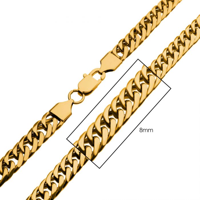 8mm 18K Gold Plated Stainless Steel Dome Curb Chain 22" NSTC0508G-22