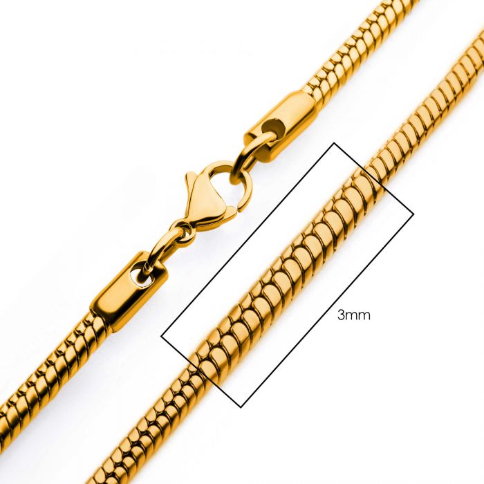 3mm 18K Gold Plated Stainless Steel Rattail Chain 24" NSTC1503G-24