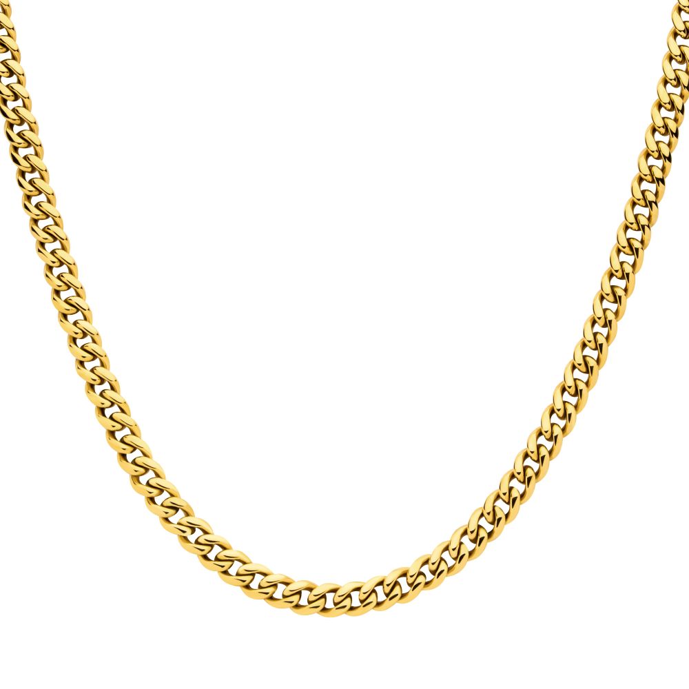 6mm 18K Gold Plated Stainless Steel Miami Cuban 22" Chain With Precision Set Cubic Zirconia Box Clasp NSTC2106-22GP