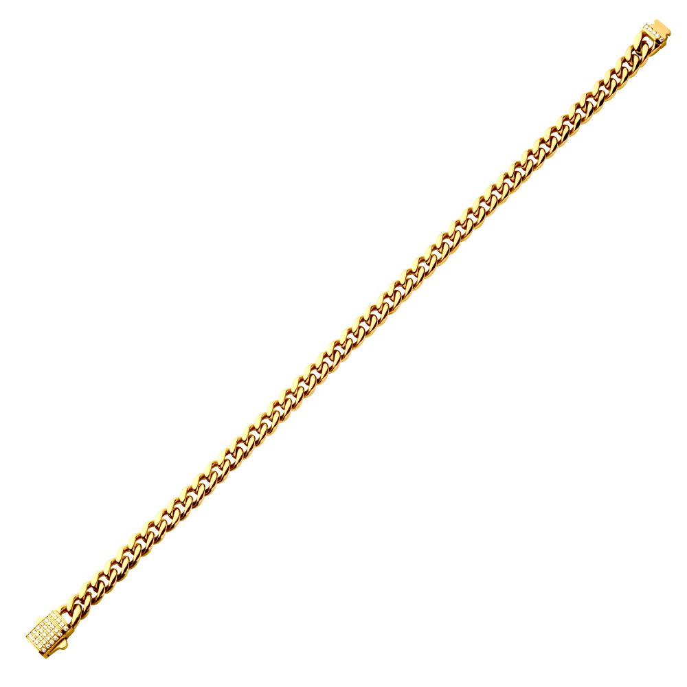 6mm 18K Gold Plated Stainless Steel Miami Cuban 8&quot; Chain Bracelet With Precision Set Cubic Zirconia Box Clasp NSTC2106-8GP