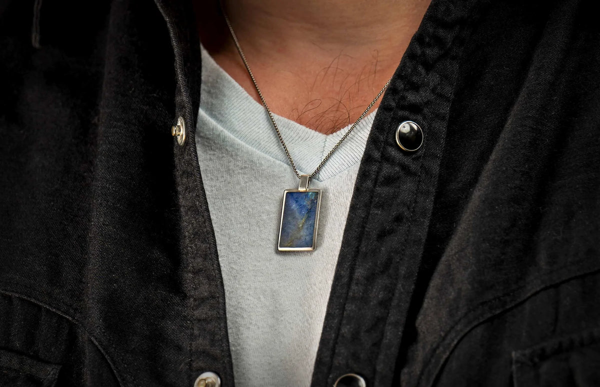 William Henry Labradorite Shift Dog Tag Pendant w/ 22" Chain