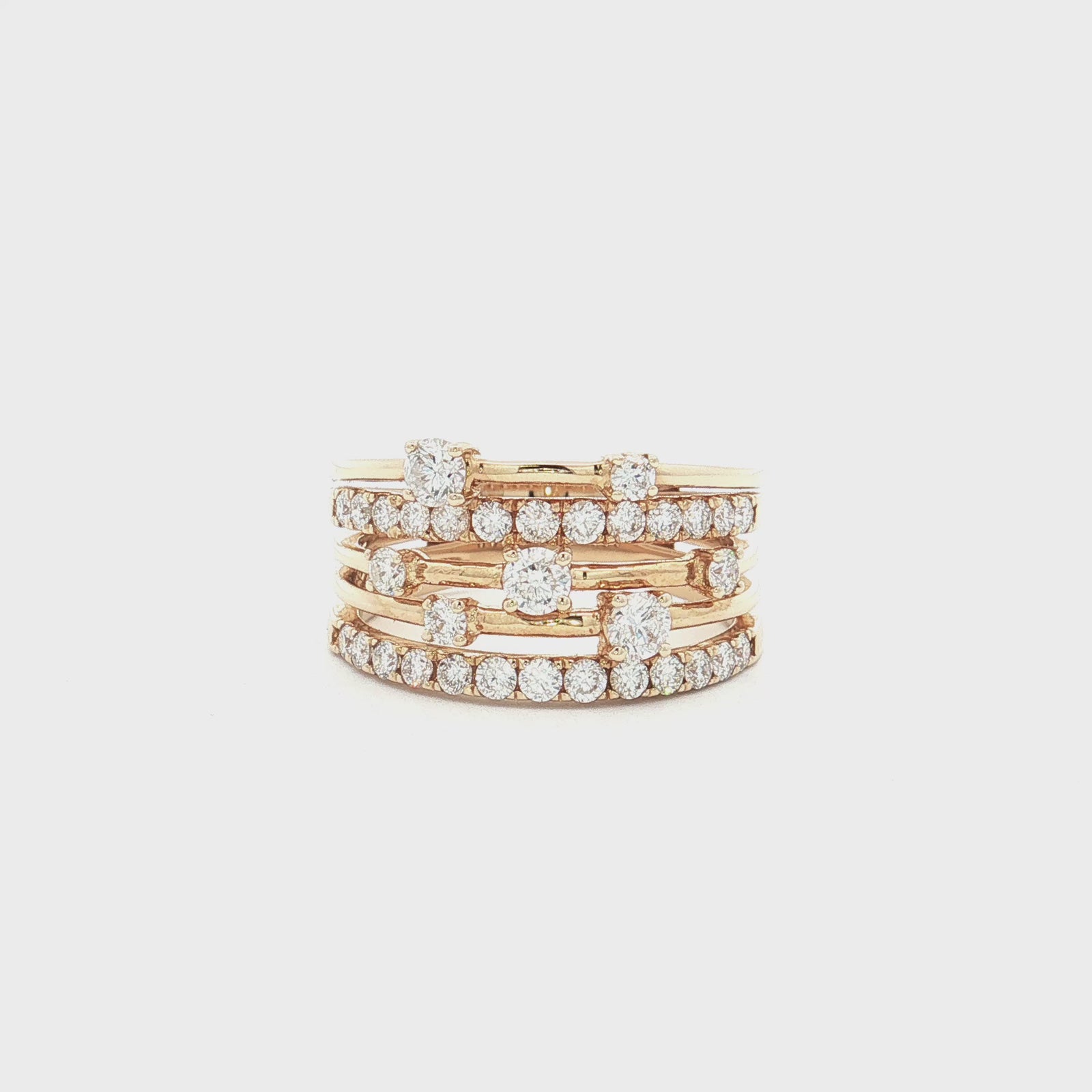 14K Yellow Gold 1.05cttw. Diamond Multi Band Fashion Ring