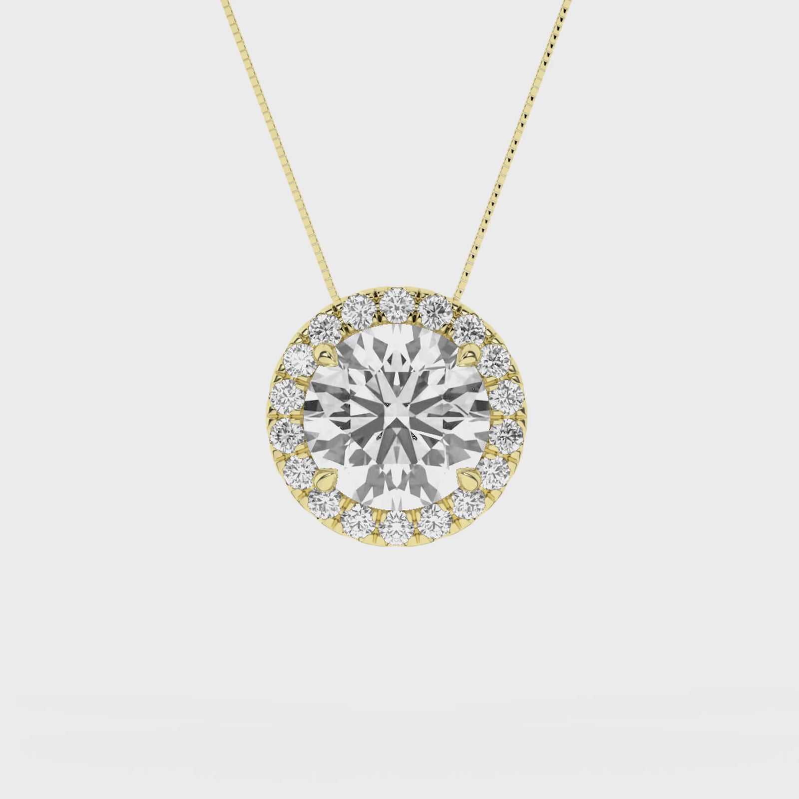 1.15 Carat Round Lab Grown Diamond 14K Gold Halo Necklace