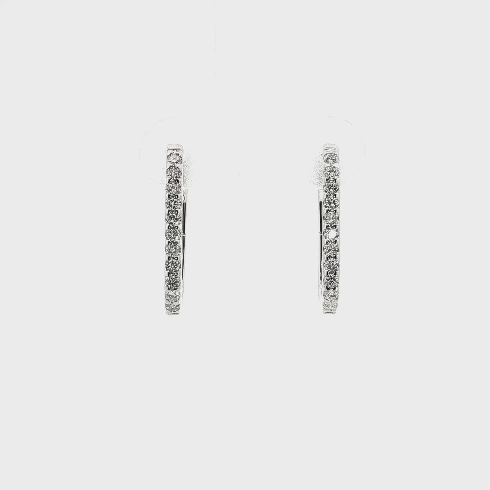 14K White Gold 0.35cttw. Diamond Rectangular Hoop Earrings